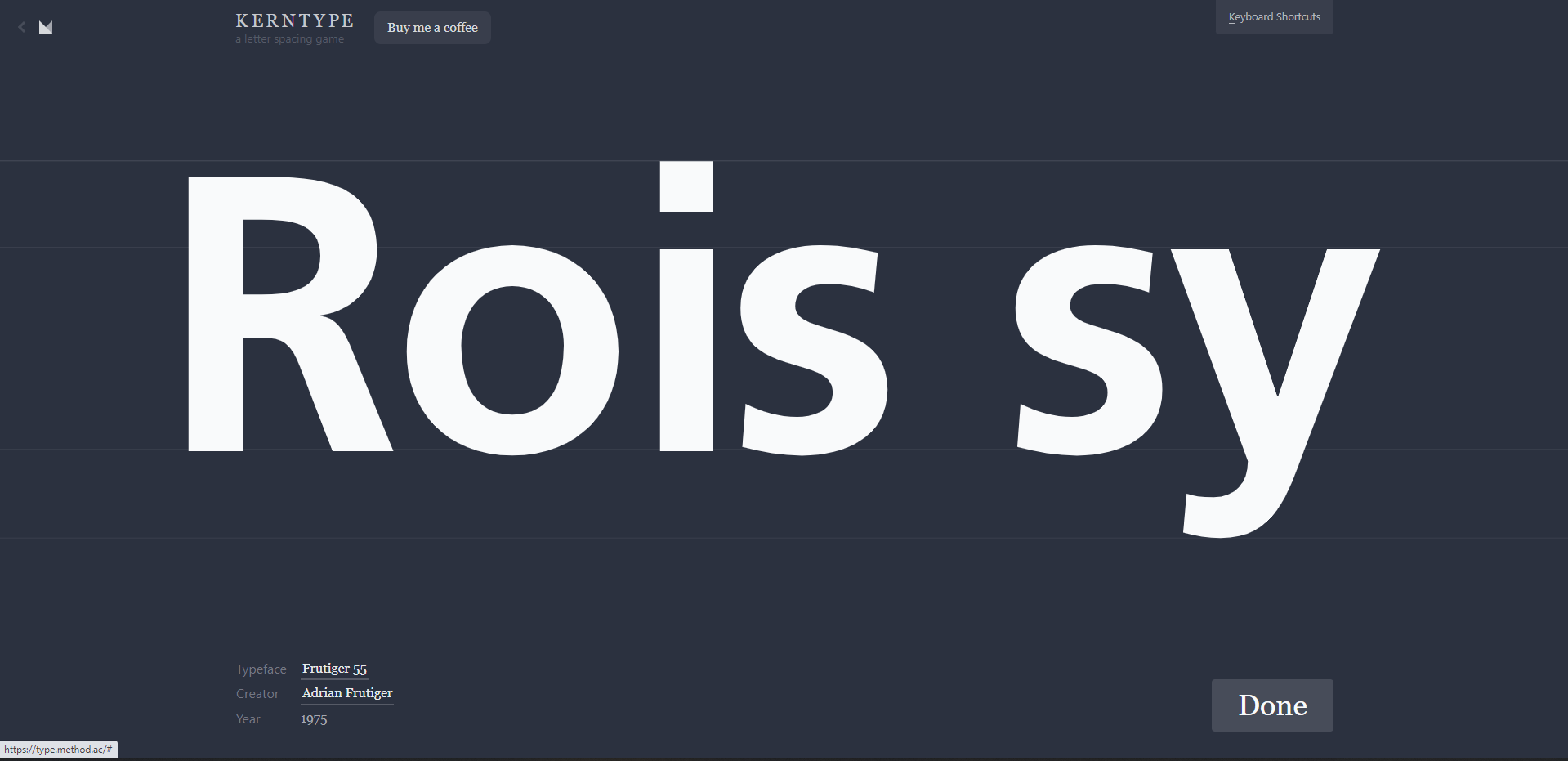 KERN TYPE je igrica za poravnavanje slova ili kerning.