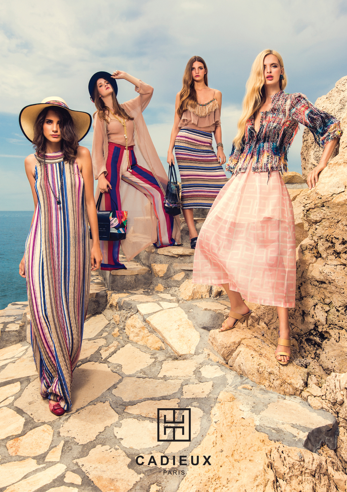Dizajn plakata za Cadieux Paris. Na slici vidimo četiri manekenke u odjeći Cadieux Parisa.