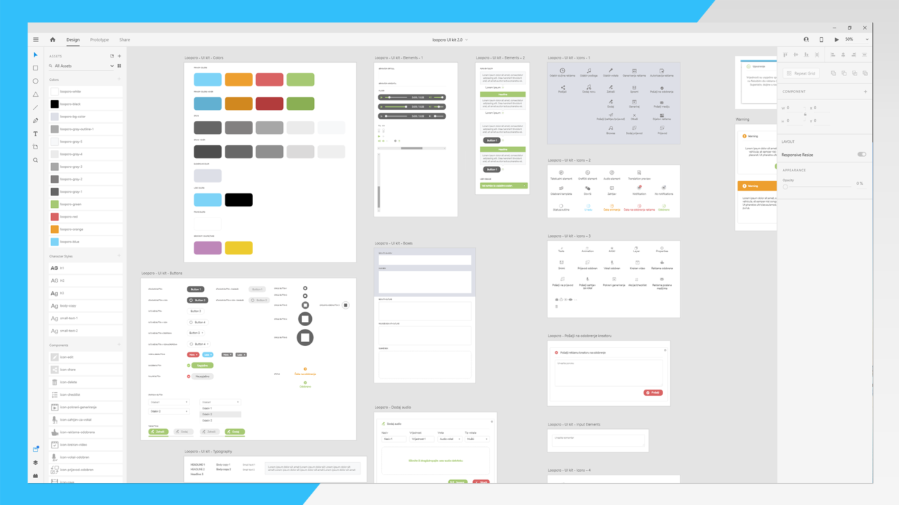 Na slici je prikazan UI/UX dizajn aplikacije za Loopcro tvrtku.