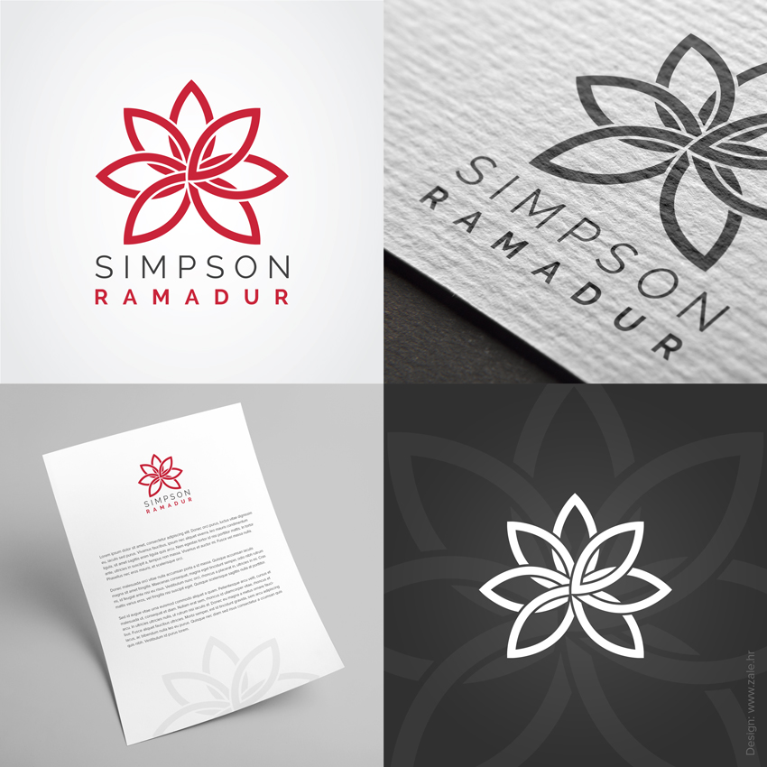 Dizajn logotipa Simpson Ramadur iz Zagreba. Cvjetni i crveni logo na bijeloj podlozi u potpunosti odgovara tvrtki Simpson Ramadur. Logo je crvene boje, dok su riječi Simpson sive,a Ramadur crvene boje napisani štampanim slovima ispod loga.