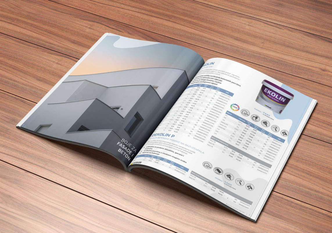 Dizajn kataloga za Sitolor tvornicu boja. Na slici je prikazan otvoreni katalog sa slikama koji je položen na drvenoj površini.